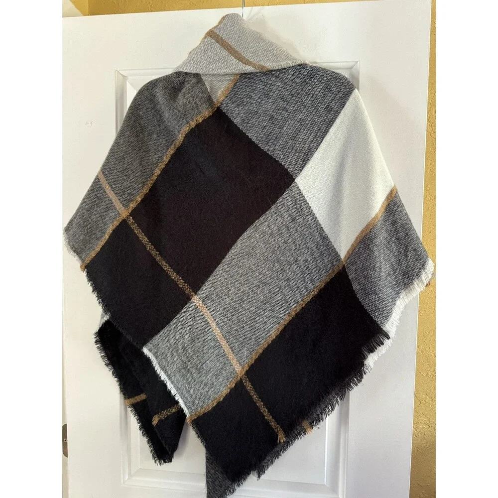 Modena Blue & Grey Fringe‎ Sweater Cape Poncho One Size